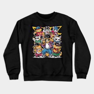 Cute cat gang with hand drawn cartoon. Hip Hop style Crewneck Sweatshirt